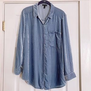 Eileen Fisher Blue Velvet Classic Collar Long Shirt Large